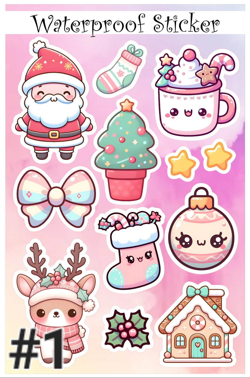 Christmas Waterproof sticker / Vinyl Stickers /  Water Bottle Stickers / Laptop Sticker