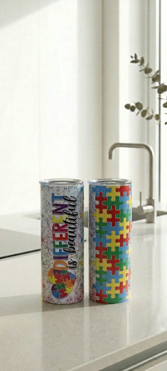 Autism Awareness Tumbler 20oz | Colorful Puzzle Design | Personalized Gift | Vibrant & Durable Cup