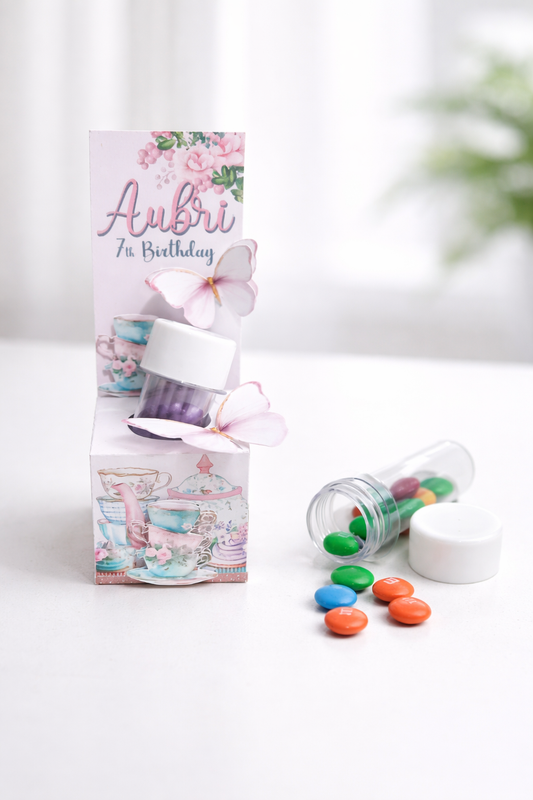 Personalized Floral Teacup Favor Box, Girl Birthday Party Treat Container