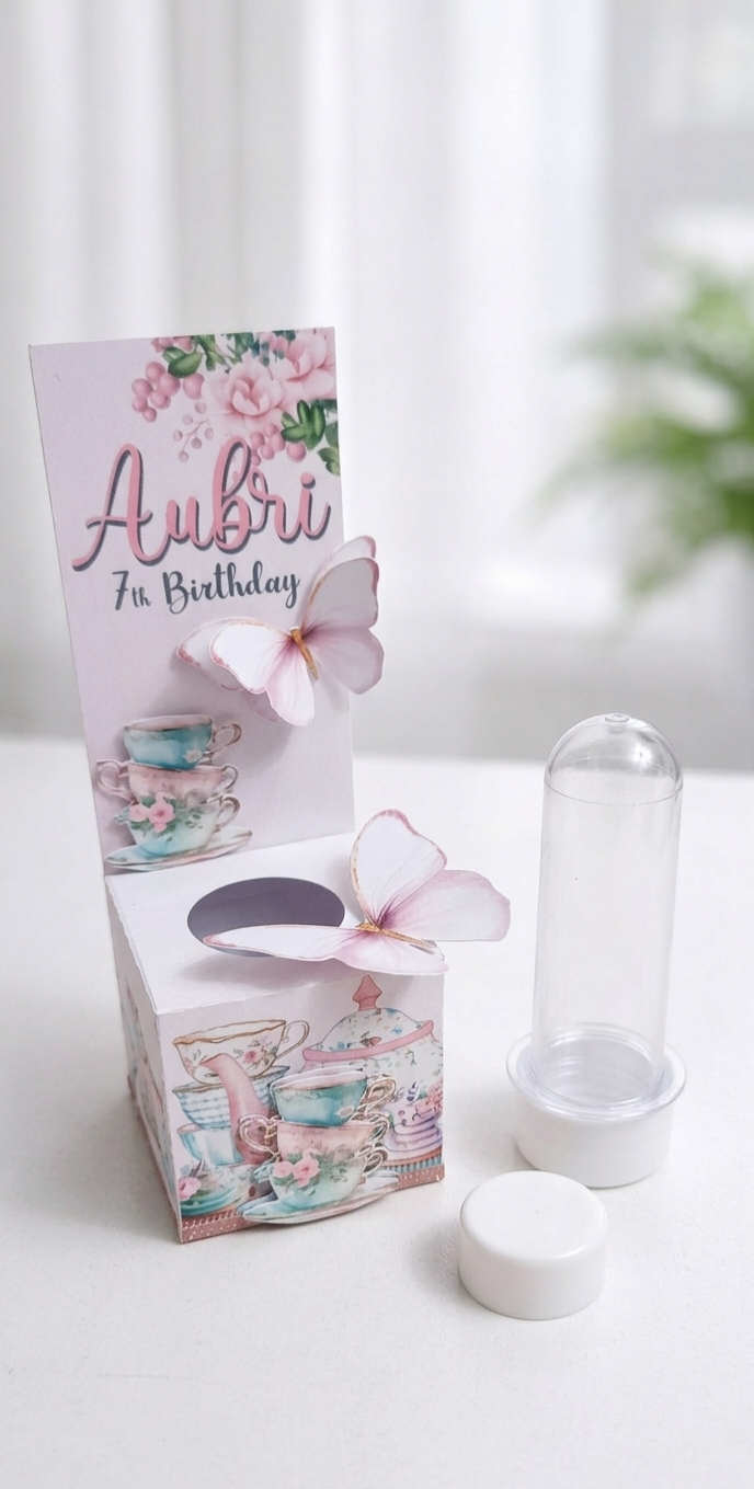 Personalized Floral Teacup Favor Box, Girl Birthday Party Treat Container