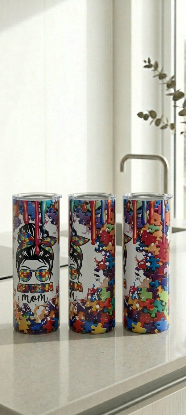 Autism Awareness Tumbler 20oz | Colorful Puzzle Design | Personalized Gift | Vibrant & Durable Cup
