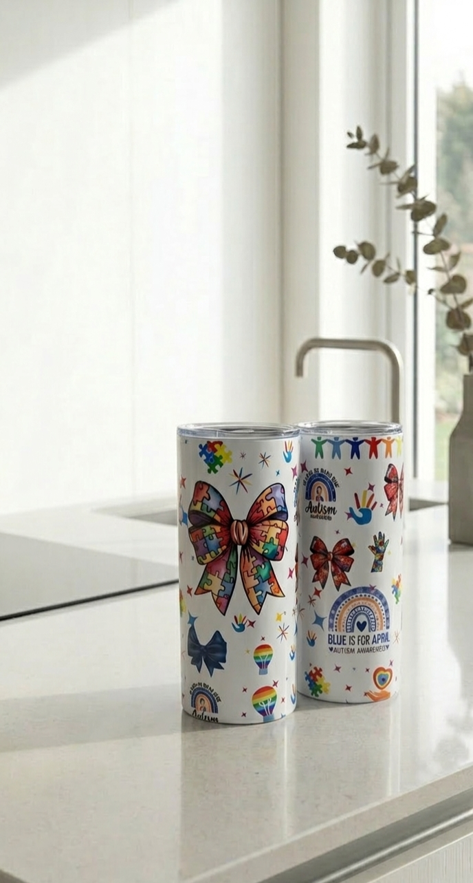 Autism Awareness Tumbler 12oz | Colorful Puzzle Design | Personalized Gift | Vibrant & Durable Cup