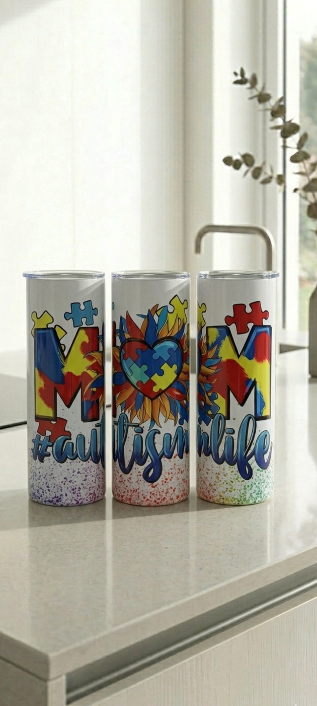 Autism Awareness Tumbler 20oz | Colorful Puzzle Design | Personalized Gift | Vibrant & Durable Cup